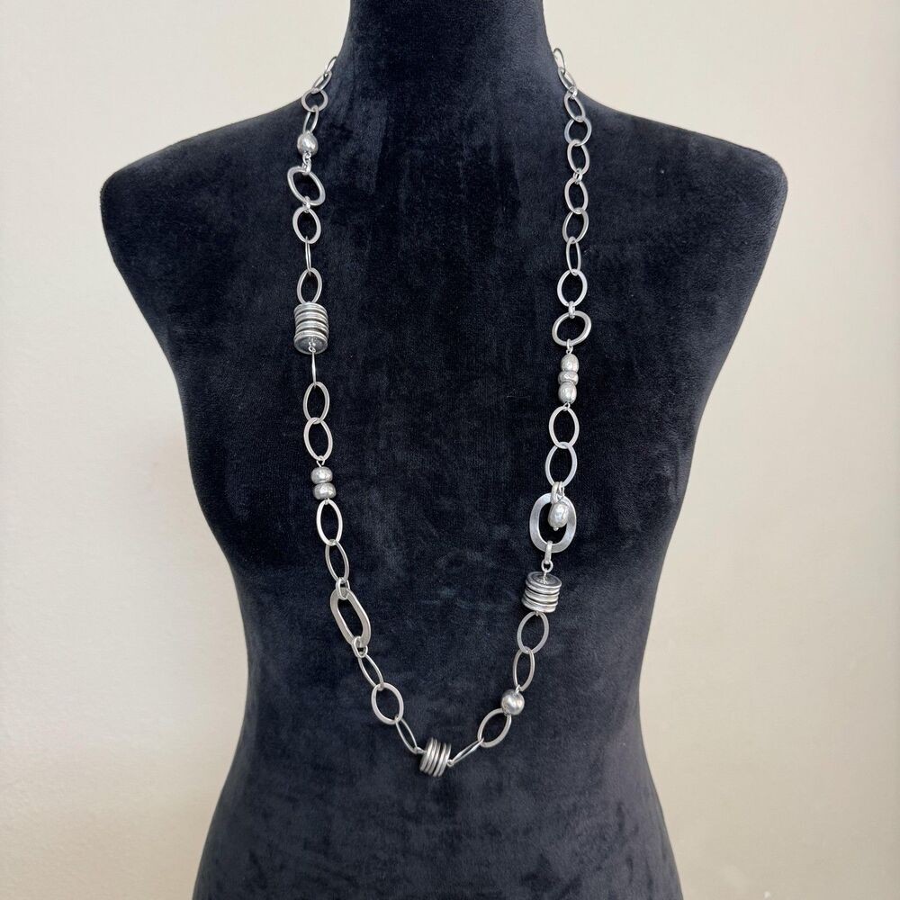 Chicos Necklace Silver Tone Mixed Link Beaded Station Chain Womens Jewelry